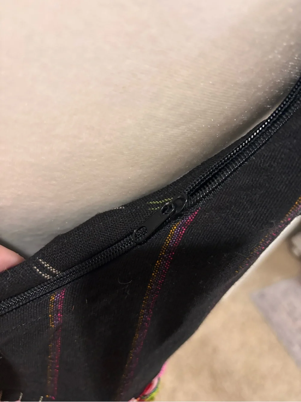 Embroidered Floral Black Hobo Bag with Pink Accents